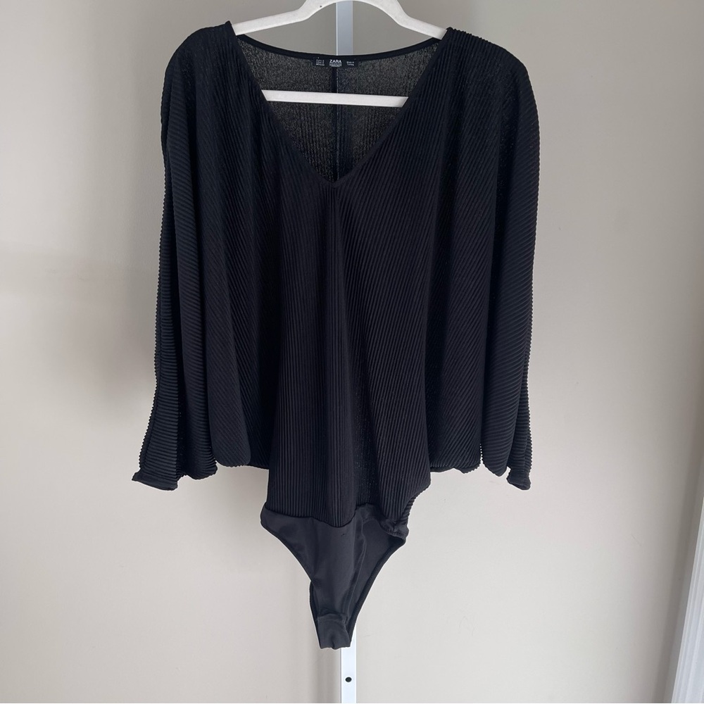 Zara Collection Basic Black Pleated Sheer Bodysui… - image 1